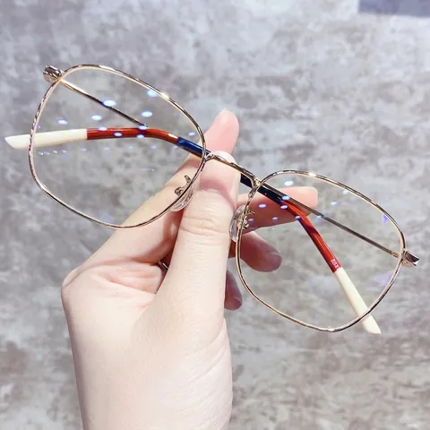 Occhiali Anti Luce Blu Donna Montatura Metallo Retro Poligono Ottici Leggero Moda Lenti Trasparenti