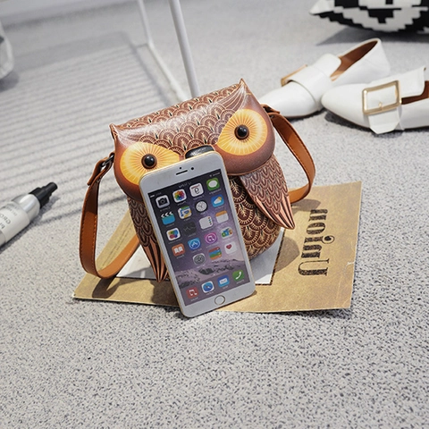Bolso Bandolera Con Forma De Búho Cuir PU 3D Diseño De Animales De Dibujos Animados Linda Textura De Plumas Para Mujeres Niñas