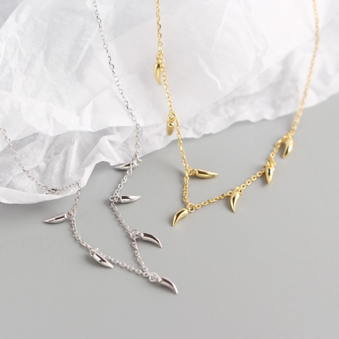 Collar De Plata De Ley S925 Con Múltiples Colgantes De Cuerno Estilo Ins Minimalista Para Mujeres