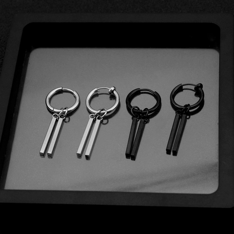 Pendientes De Aro Punk Hip Hop Acero Inoxidable Doble Colgantes De Barra Rectangular Joyería Minimalista Neutral Para Hombres Mujeres