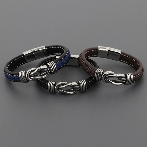 Heren Multi Layer Gevlochten Leren Armband Roestvrijstalen Knoop Magneetsluiting Punk Vintage Mode Sieraden Accessoire
