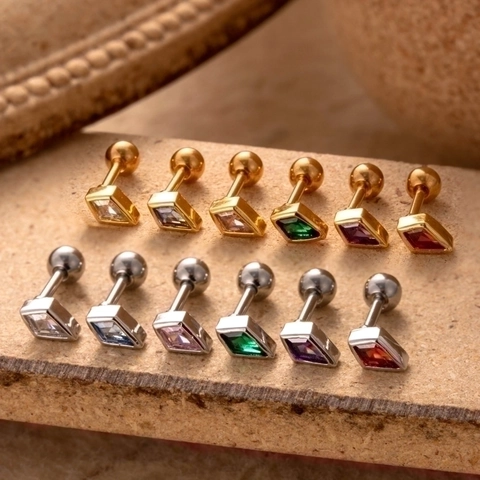 Boucles Oreilles Cartilage Acier Inoxydable Zircon Double Tête Vis Boule Piercing Bijoux Losange Femmes Mode