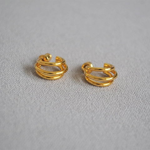 Eleganti Orecchini a Bottone a Triplo Strato a Spirale Circolare da Donna Placcati in Oro 18K Ottone Perno in Acciaio Minimalista Gioielli