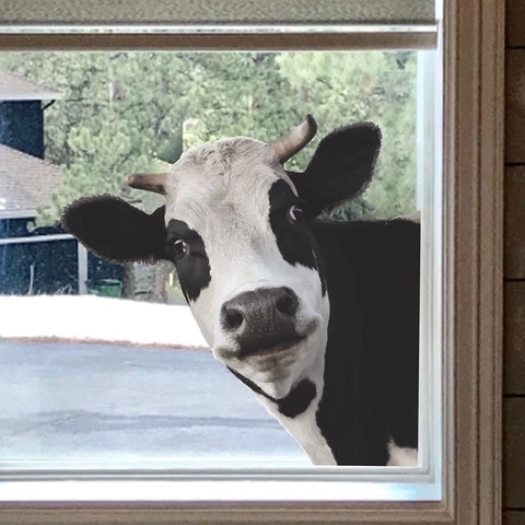 Humorous Peeking Cow Window Sticker Funny Animal PVC Wall Decal For Glass Door Home Living Room Beautification Decoration