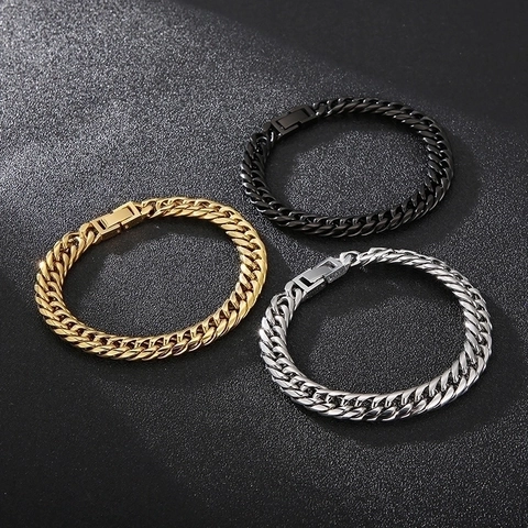 Cuban Link Chain Necklace And Bracelet Titanium Stainless Steel Hip Hop Streetwear Punk Rock Men Jewelry