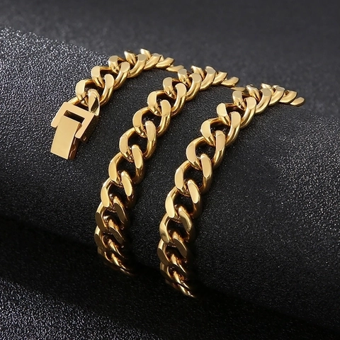 Collar Pulsera De Cadena De Eslabones Cubanos Acero Inoxidable 316L Hip Hop Punk Minimalista Joyería Streetwear