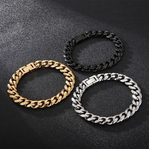 Cuban Link Chain Necklace 316L Stainless Steel Hip Hop Rock Bold Punk Heavy Jewelry For Men Fold Over Clasp Geometric