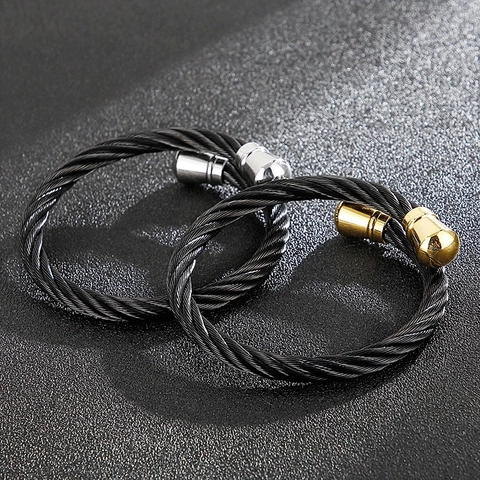 Twisted Cable Cuff Bangle Titanium Steel Punk Open Bracelet For Men Retro Fashion Accessory