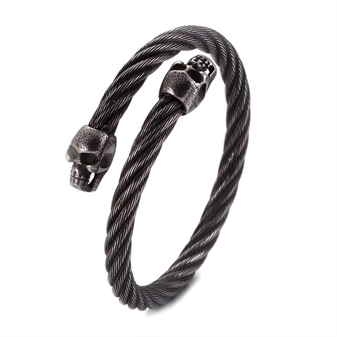 Mannen Roestvrij Staal Schedel Gedraaide Kabel Draad Armring Punk Gothic Open Bangle Retro Stijl Coole Accessoires
