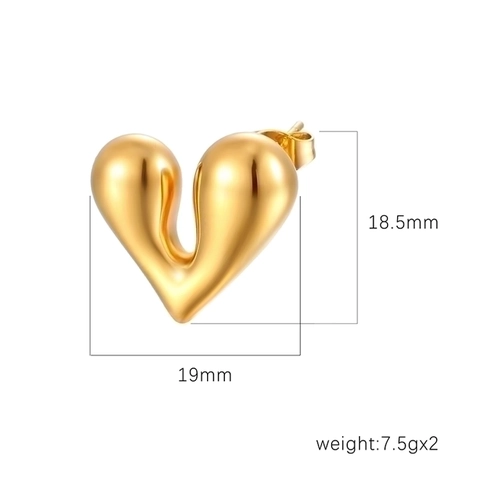 Hart Knopoorbellen 18K Verguld Roestvrij Staal Retro Ins Stijl Minimalistische Elegante Sieraden Voor Vrouwen