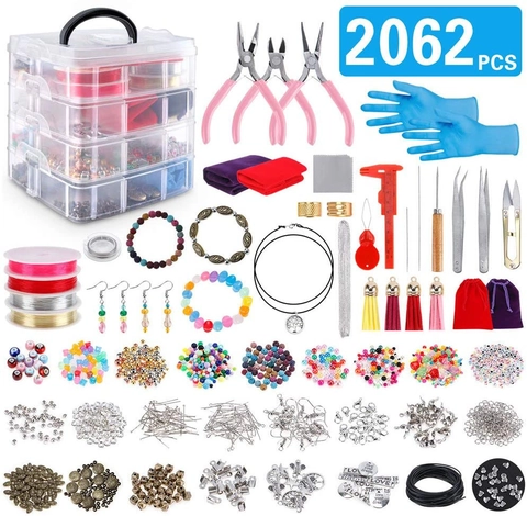 Jewelry Making Supplies DIY Beading Tools Including Acrylic Beads Metal Charms Pliers Scissors For Bracelet Necklace