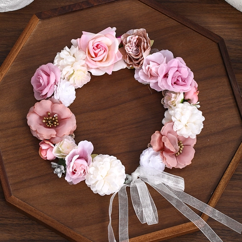 Handgemachtes Stoff Rosen Blumenkranz Stirnband Mit Satinnband Romantischer Brautschmuck Hochzeit Strand Urlaub Kopfschmuck
