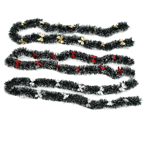 Ghirlanda Natalizia In Tinsel Verde Scuro Con Punte Bianche Effetto Neve E Fiocchi Colorati Decorazione Sospesa Per Feste