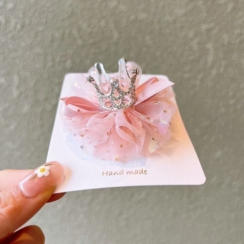 Pinzas Para El Cabello De Corona De Princesa Para Niñas Aleación Rhinestone Tul Lazo Horquilla Dulce Coreana Accesorios