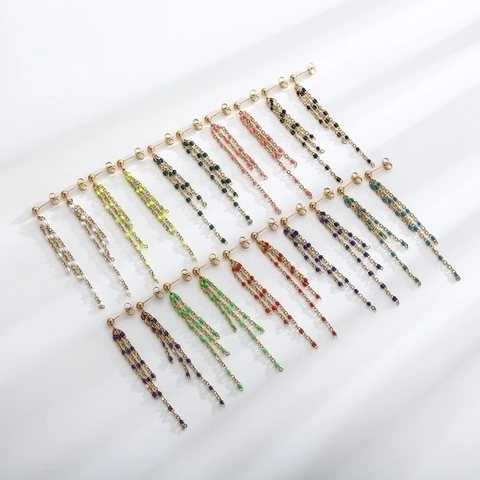 Stainless Steel Tassel Drop Earrings With Colorful Resin Beads Boho Elegant Chain Ear Line Jewelry For Women