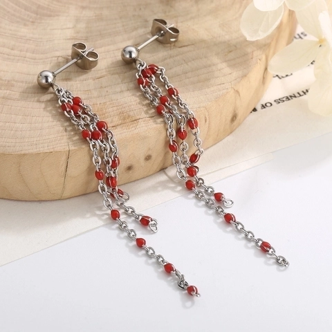 Stainless Steel Tassel Drop Earrings With Colorful Resin Beads Boho Elegant Chain Ear Line Jewelry For Women