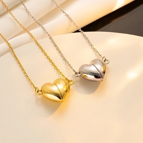 Collar de Colgante de Corazón Acero Inoxidable Titanio Cadena Clip de Papel Cierre de Corazón Magnético Joyería Mujer