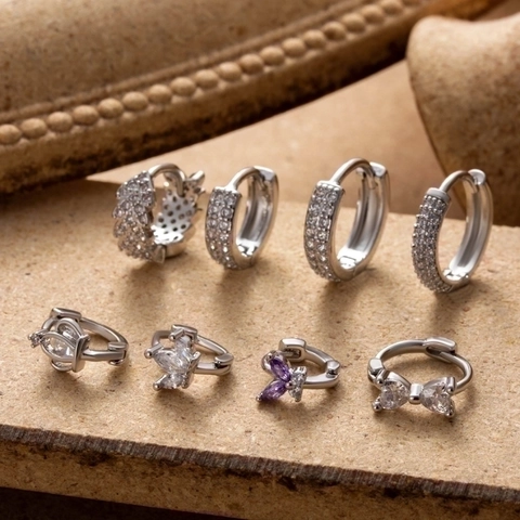Pendiente Cartílago Cobre Zirconia Incrustada Pequeño Aro Joyería Piercing Moda Para Mujeres