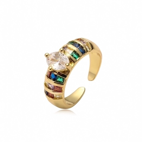 Anello Aperto a Cuore in Rame Placcato Oro di Moda Con Strass Colorati Arcobaleno Gioielli Regolabili Per Donna Uomo