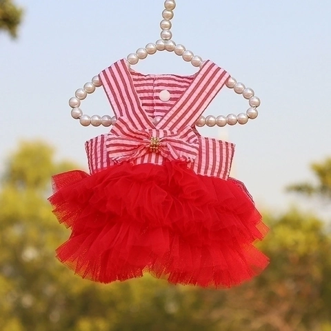Pet Princess Dress Striped Tulle Tutu Skirt With Bowknot For Small Dogs Cats Summer Breathable Puppy Apparel