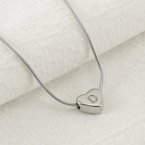 Heart Initial Necklace Stainless Steel Letter Pendant Snake Bone Chain Minimalist Fashion Jewelry For Women