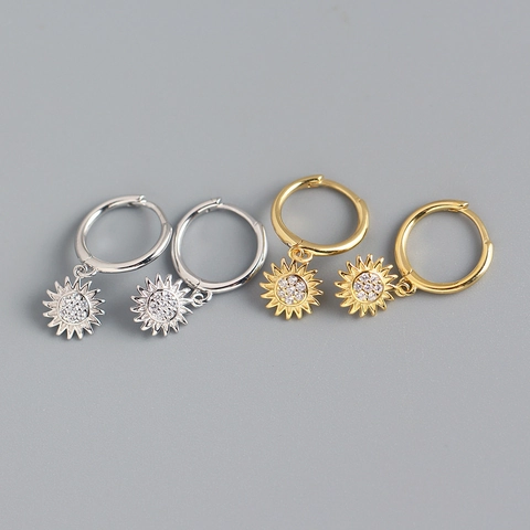 Orecchini A Cerchio Girasole Argento Sterling 925 Zircone Huggie Per Donna Gioielli Floreali Eleganti