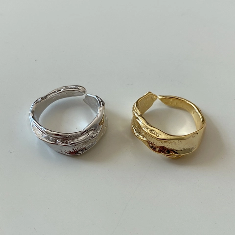 925 Sterling Silver Ring For Women Irregular Lava Texture Adjustable Open Band Minimalist French Ins Style Jewelry