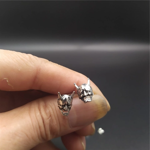Pendientes De Botón Con Máscara Hannya Y Calavera De Pájaro Aleación Vintage Punk Gótica Joyería Retro Hombre Mujer Accesorio Único