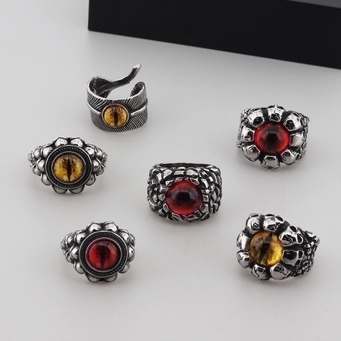 Anillos Para Hombre Evil Eye Dragon Skull Feather Acero Inoxidable Vintage Gótico Punk Joyería