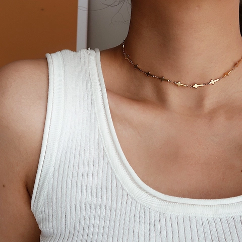 Collana Choker In Acciaio Inossidabile Placcato Oro Per Donna Pendente A Croce Retro Collegato Moda Ipoallergenico