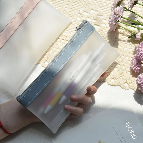 Large Capacity Frosted TPU Pencil Case With PU Leather Zipper Stationery Storage Pouch For School Office Students