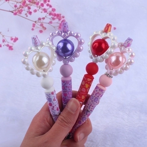 Penna A Sfera A Forma Di Cuore San Valentino Creativa Perline Silicone Motivo Amore Decorativa Perla Artificial Plastica Regalo