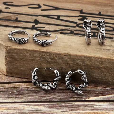 Retro Kobra Schlange Hoop Ohrringe Titan Edelstahl Schwarzer Zirkon Hip Hop Punk Gothic Schmuck Für Herren Damen