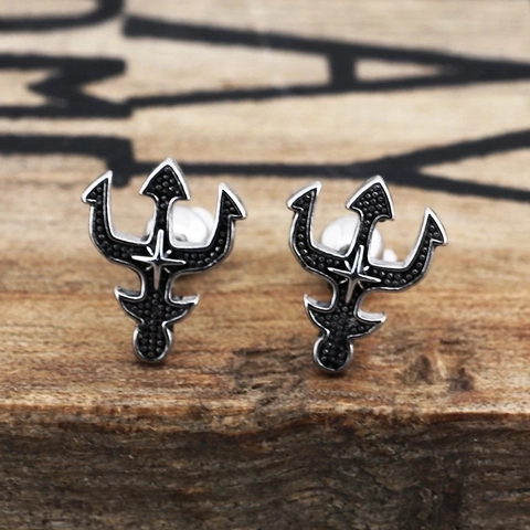 Stainless Steel Cross Hoop And Trident Stud Earrings Vintage Gothic Punk Style For Men Women Unisex Accessory
