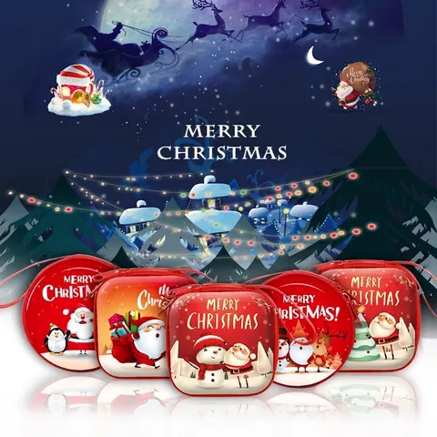Mini Coin Purse Portable Hard Shell Case With Zipper Lanyard For Earphone Storage Christmas New Year Party Gift Cartoon