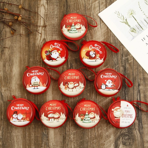 Mini Coin Purse Portable Hard Shell Case With Zipper Lanyard For Earphone Storage Christmas New Year Party Gift Cartoon