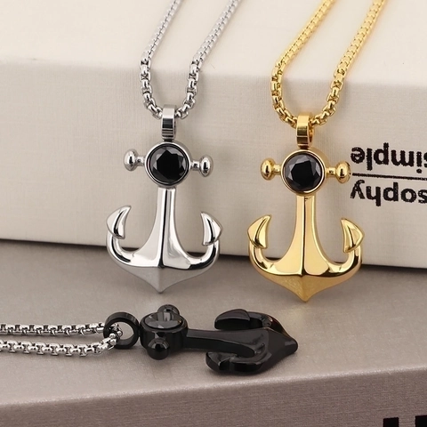 Nautische Anker Anhänger Halskette Edelstahl Mit Strass Vintage Mode Schmuck Für Herren Und Damen