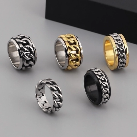 Anello Spinner A Maglie Di Catena In Acciaio Inossidabile Da Uomo Stile Punk Industriale Vintage Gioielli