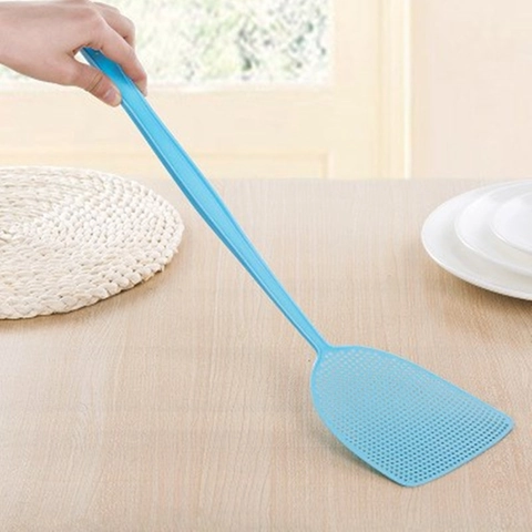 Manual Fly Swatter Plastic Long Handle Household Mosquito Pest Control Lightweight Fine Mesh Grid Hanging Hole Tool