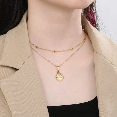 Layered Necklace 18K Gold Plated Stainless Steel Rhinestone Star Moon Unicorn Pendant Elegant Fashion Jewelry For Women