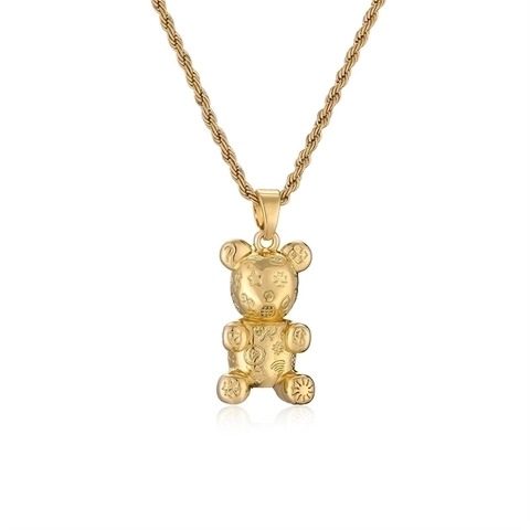 Collier Pendentif Ours Hip Hop Cuivre Plaqué Or Argent Strass Zircon Animal 3D Graffiti Bijoux Pour Hommes Femmes