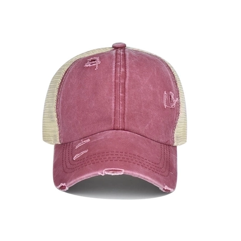 Paardenstaart Honkbalpet Dames Criss Cross Messy Bun Trucker Hat Distressed Gewassen Katoen Mesh Zonneklep