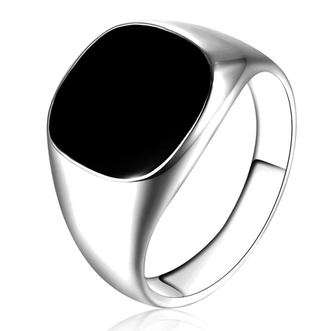 Classic Men Signet Ring Copper Black Enamel Drip Oil Smooth Gold Silver Plated Geometric Punk Hip Hop Jewelry Gift For Men