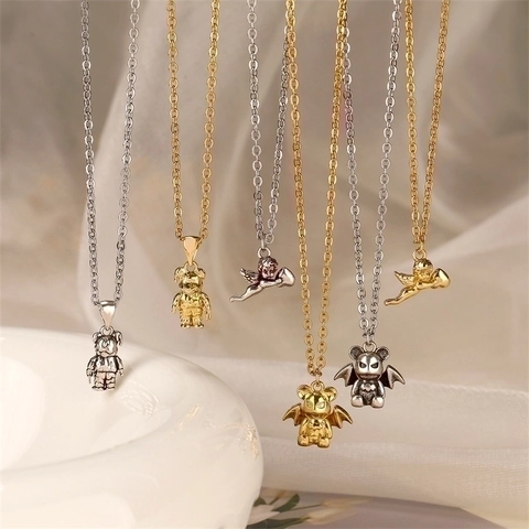 Collana Con Pendente Punk Rame Gotico Angelo Cuore Orso Forma Moda Catena Clavicola Per Donne Uomini