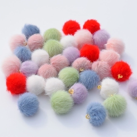 Faux Mink Fur Ball Pendants Colorful Soft Pom Poms With Gold Alloy Ring For DIY Earring Jewelry Making Accessory
