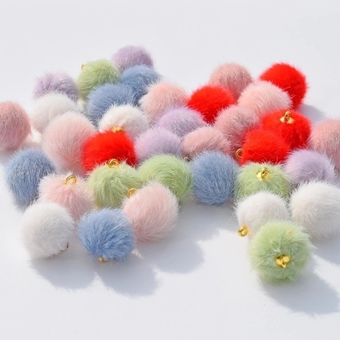 Faux Mink Fur Ball Pendants Colorful Soft Pom Poms With Gold Alloy Ring For DIY Earring Jewelry Making Accessory