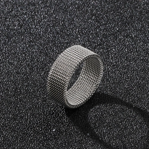 Anello In Maglia Acciaio Inossidabile Fascia Larga Trama Griglia Geometrica Stile Industriale Moderno Gioielli Unisex