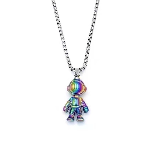 Astronaut Pendant Necklaces Alloy Magnetic Heart Rainbow Silver Colorful Box Chain Retro Hip Hop Style For Couples