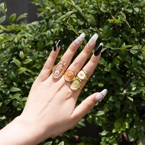 Stainless Steel Dried Flower Resin Ring Adjustable Open Flower Specimens Cottagecore Jewelry For Women