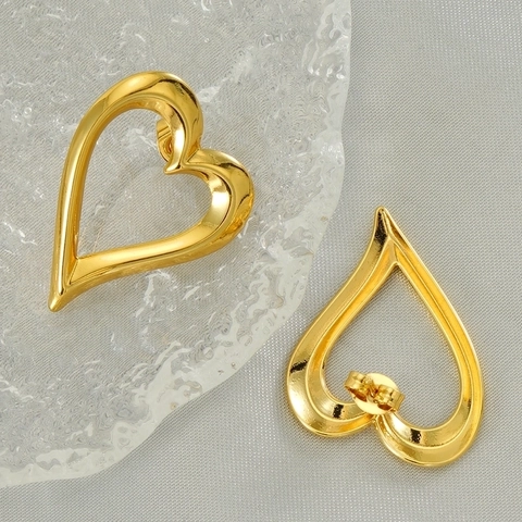 Vintage Gold Heart Earrings For Women Stainless Steel Geometric Hollow Out Minimalist Statement Jewelry Gift